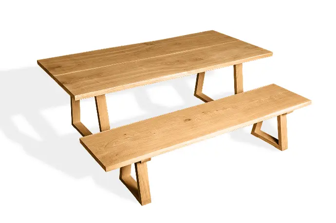 Set: Solid Hardwood Oak rustic Kitchen Table with bench and X narrow table and bench legs 40mm natural oiled